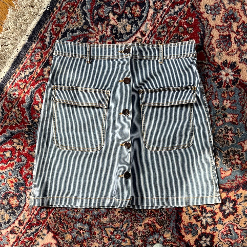 Soeur (Deluxe French Brand) Patch Pocket Striped Denim Button-Front Skirt
